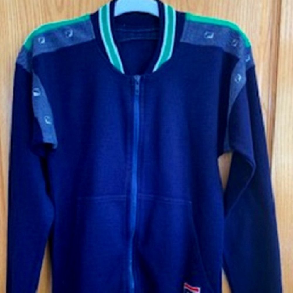 FILA Unisex Wool Blend Full Zip Logo Kangaroo Pockets Jacket Size 10